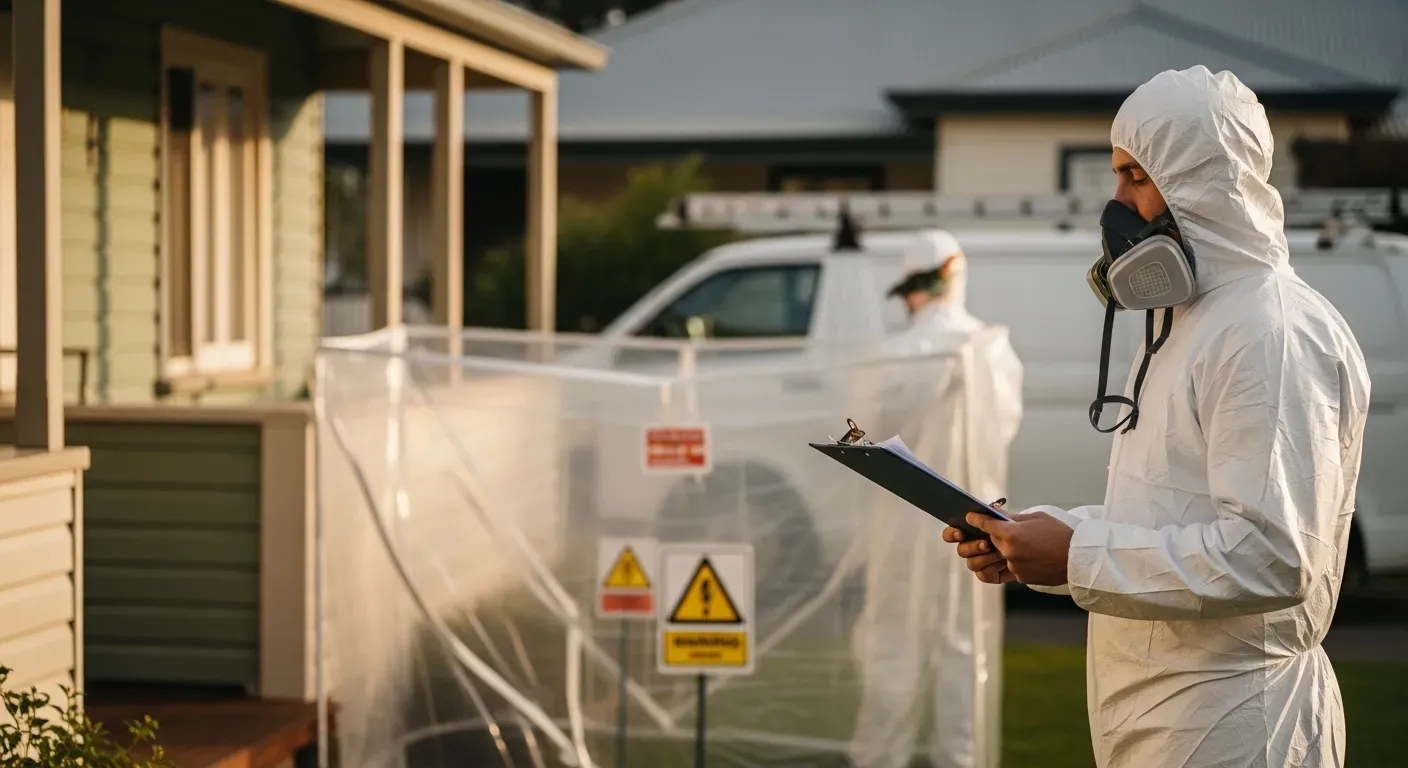 Licensed asbestos professional reviewing compliance documentation