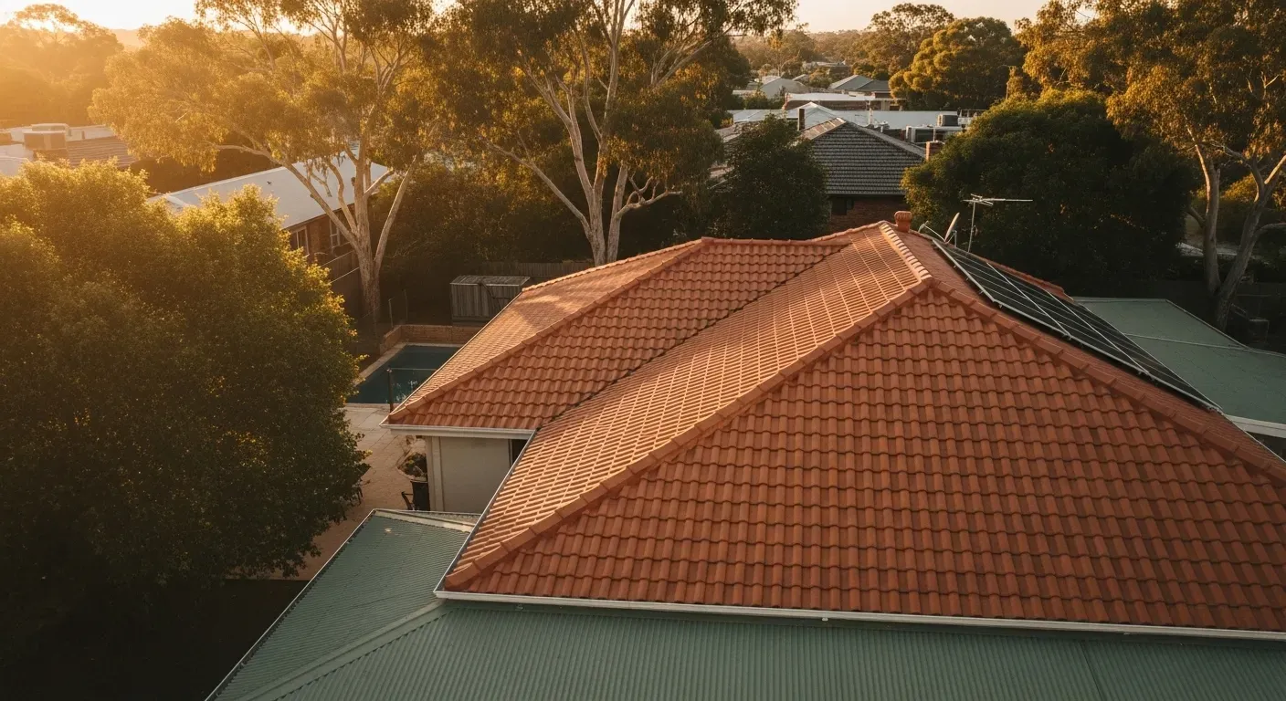 Aerial view of an Australian roof used for roof restoration cost planning