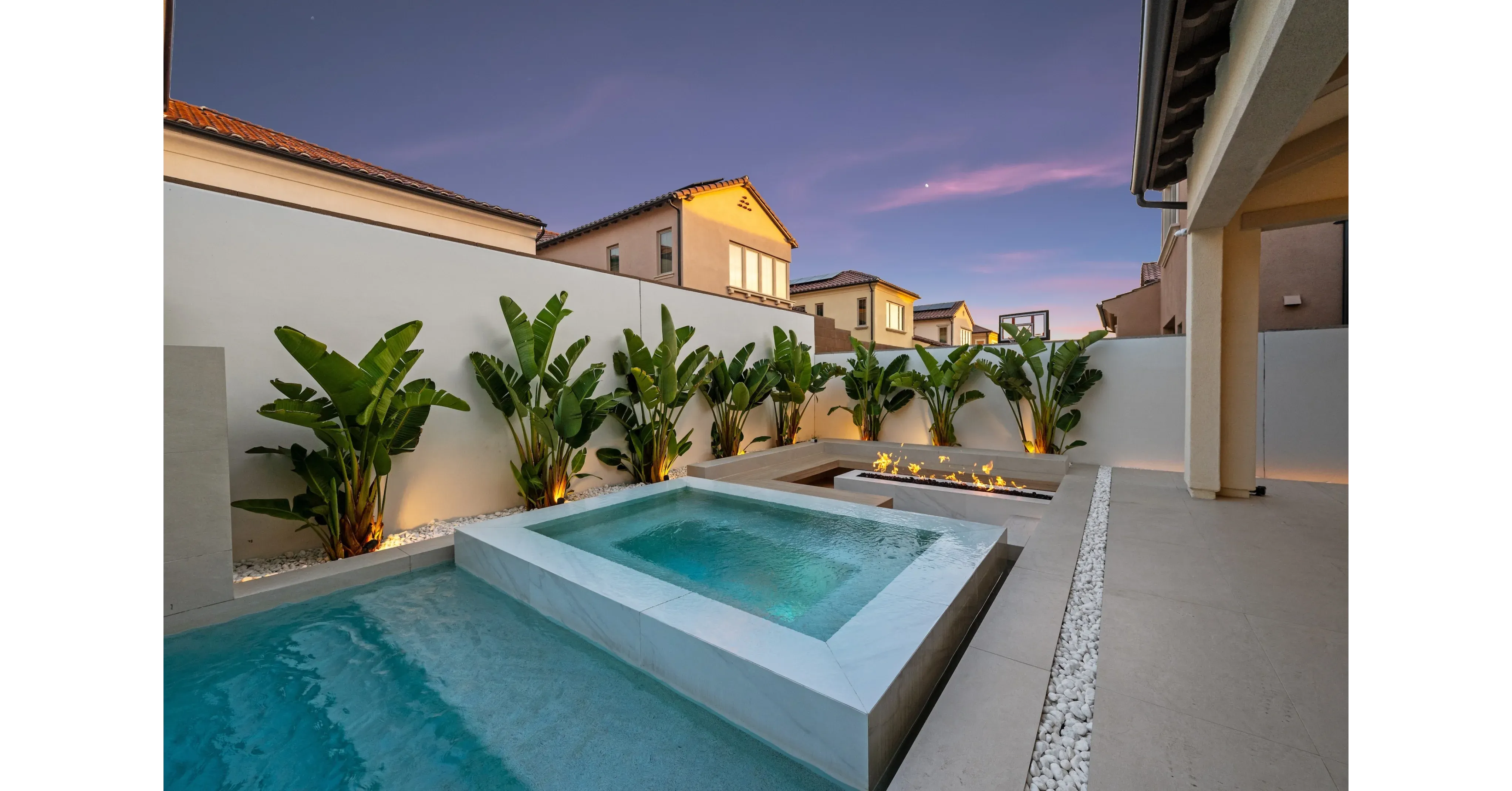 Modern plunge pool and spa in an Australian backyard