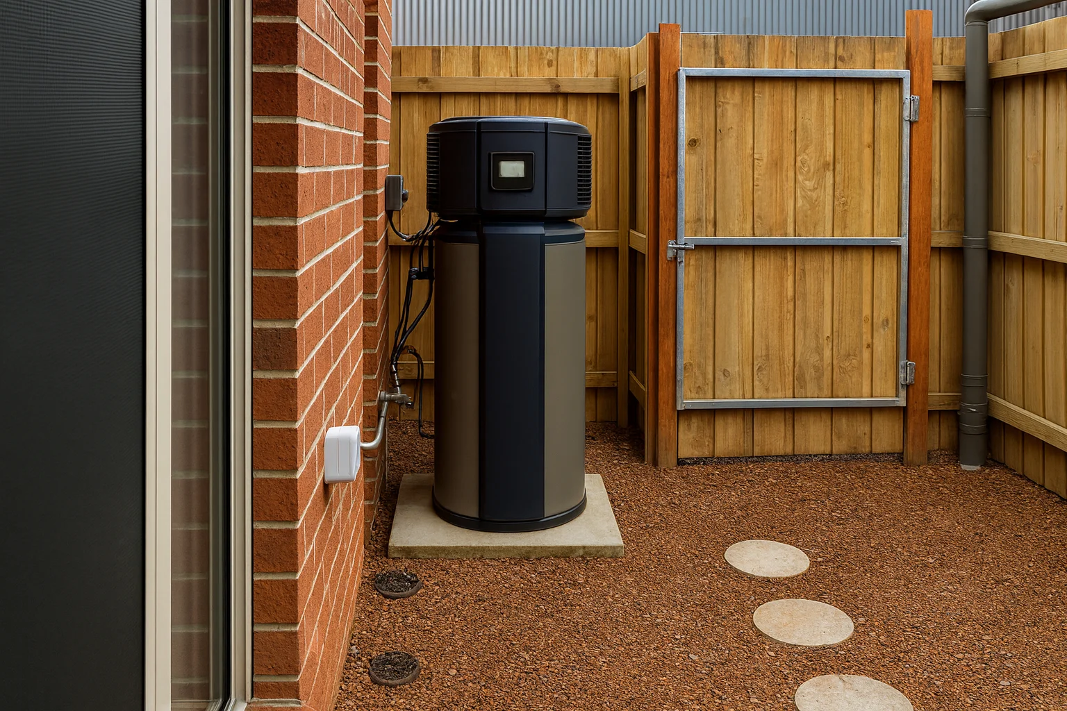 Residential heat pump hot water system installed at home in Melbourne