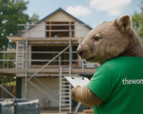 The Wombat™ mascot celebrating successful home renovation and extension projects in Melbourne with licensed builders