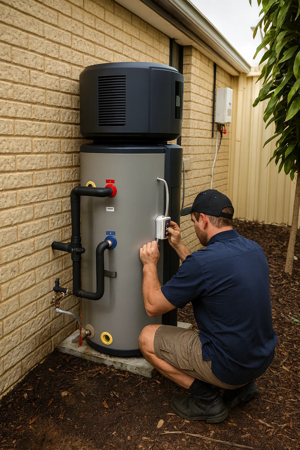 Heat pump hot water system professionally installed at residential home in Stuart Park